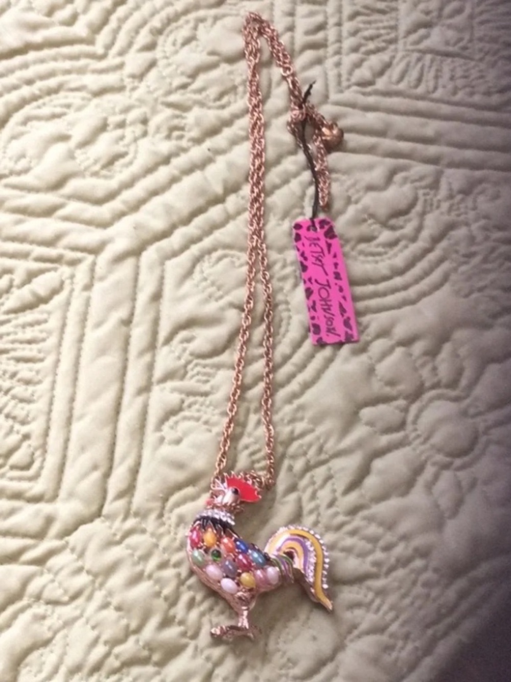NEW WITH TAG! Betsey Johnson Colorful Rooster Pendant Necklace 15" Chain lot6509